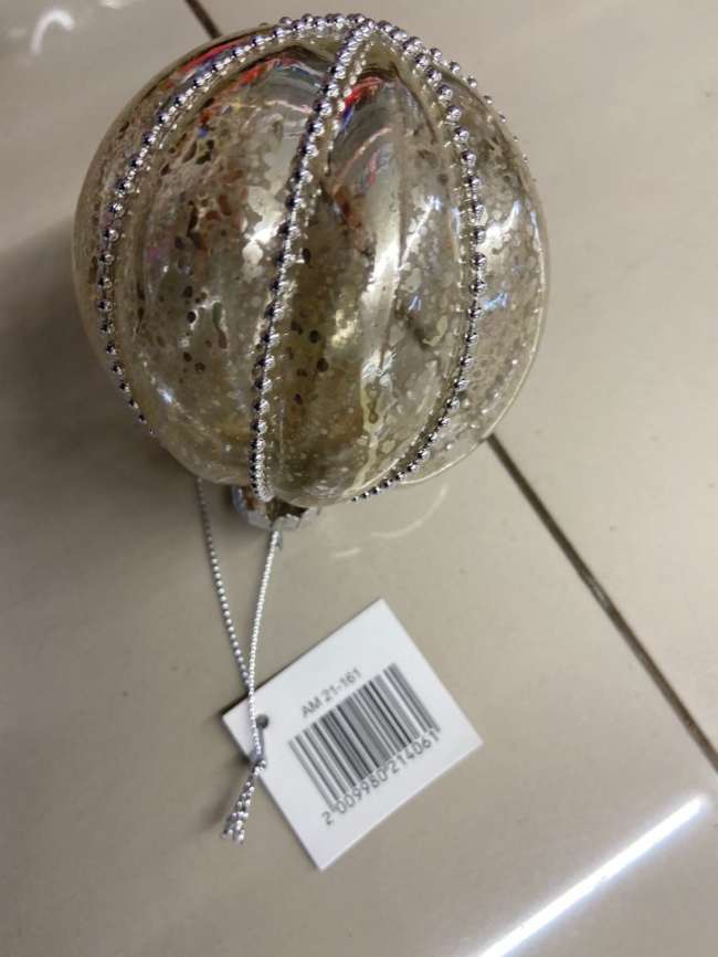 Елочная игрушка шар стекло 8см 21-161 (серебро) фото 1