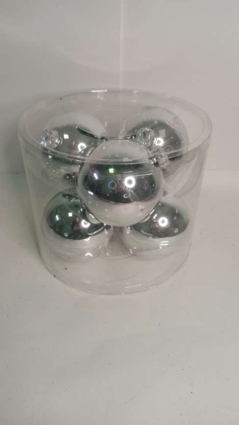 Набор елочных игрушек шар 21-184/102 серебро глянец 10см (6шт) фото 1