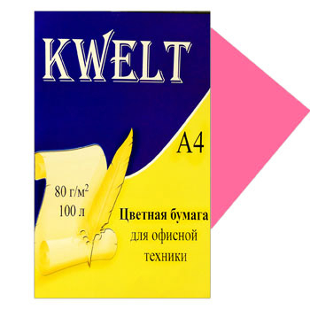 Бумага " KWELT " неон  А4 80г/м 100л лососевый фото 1