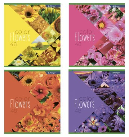 Тетрадь 48л., А5, клетка, Alingar "Bright flowers", скрепка, мелованный картон (стандарт), блок офсе фото 1
