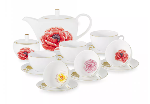 Сервиз чайный "Flowers" (Мак) 14 предметов: 6 чашек 0.25л, 6 блюдец, чайник 1.2л, сахарница 0.25л в фото 1