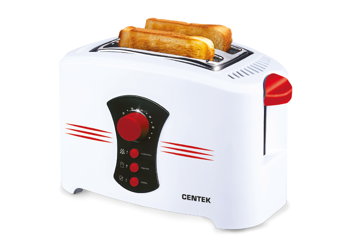 Тостер Centek СТ-1426 (бел) 800 Вт, 7 уровней мощности, 2 тоста, функции разморозка, отмена, повтор фото 1