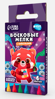 Восковые мелки с блёстками "Панда", набор 6 цв, выс - 8 см, диаметр - 0,8 см   10451008 фото 1