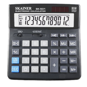 Калькулятор " Skainer " 12-разрядный 156*157*34мм, черный,  двухуровневая память, клавиша ввода "00" фото 1