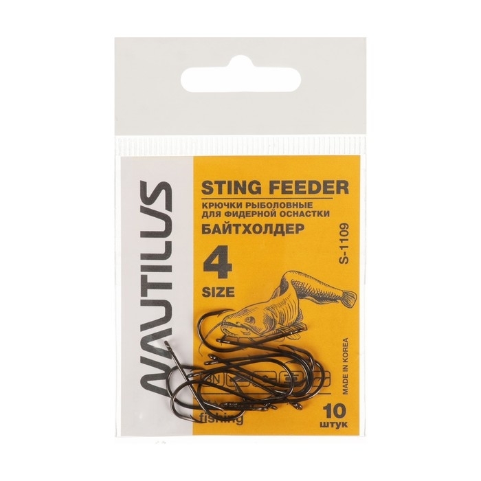 Крючок Nautilus Sting Feeder Байтхолдер S-1109, цвет BN, № 4, 10 шт. 9808803 фото 1