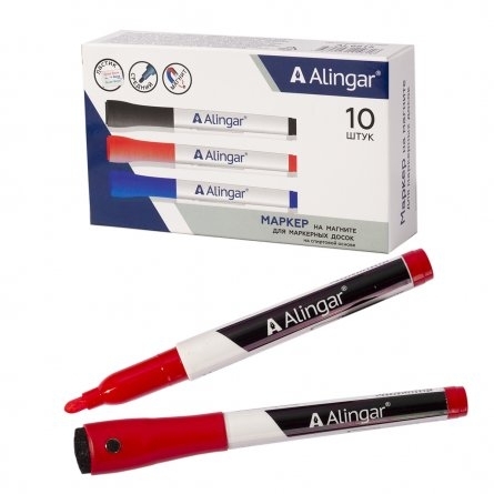 Маркер для доски Alingar, на магните и губкой, красный, пулевидный, 2 мм, фото 1