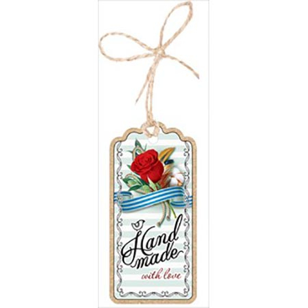 Бирка для подарков " Праздник " 150 Hand made with love. Роза, 46*96мм, шпагат джутовый, текст фото 1
