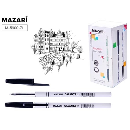 Ручка шариковая " Mazari " Galanta черная 0,7мм, пластиковый белый корпус, картонная упаковка, 10131 фото 1