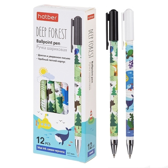 Ручка шариковая " Hatber " Deep Forest синяя 0,7мм, чернила на маслянной основе, ассорти, с колпачко фото 1
