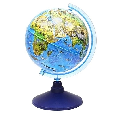 Глобус детский зоогеографический 210мм " Globen " синяя подставка фото 1