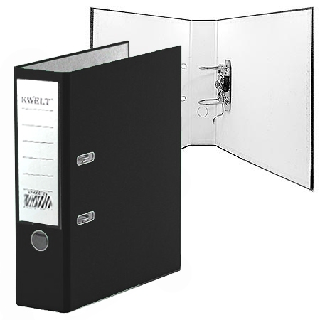 Папка-регистратор А4 " KWELT " сборная 75мм черная/черная, ПВХ, двухсторонний, этикетка для маркиров фото 1