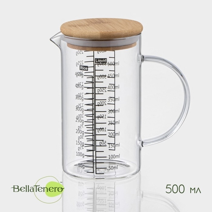 Кувшин мерный с бамбуковой крышкой "Эко" 350 мл, 12,5х7,5х11,5 см 9227313 фото 1