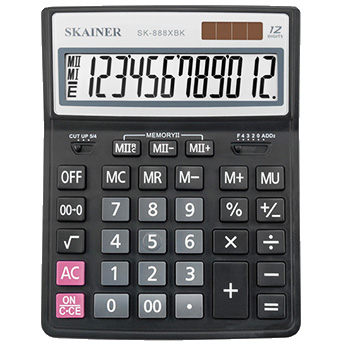 Калькулятор " Skainer " 12-разрядный 155*204*34мм, черный, двухуровневая память, клавиша ввода "00", фото 1