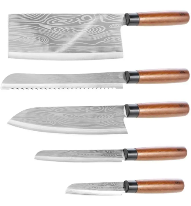 LR05-14 LARA Набор ножей 5 предметов, универсальный/топорик/для овощей/для хлеба/нож сантоку 3CR14 фото 1