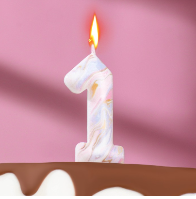 Свеча в торт "Белый мрамор", цифра "1", 5,5 см 6990830 фото 1