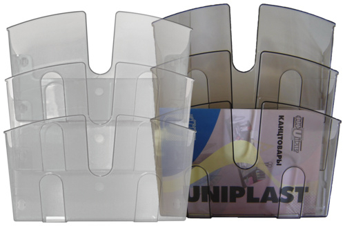 Настенный накопитель " Uniplast " 3-секционный 100мм прозрачный, А4 фото 1