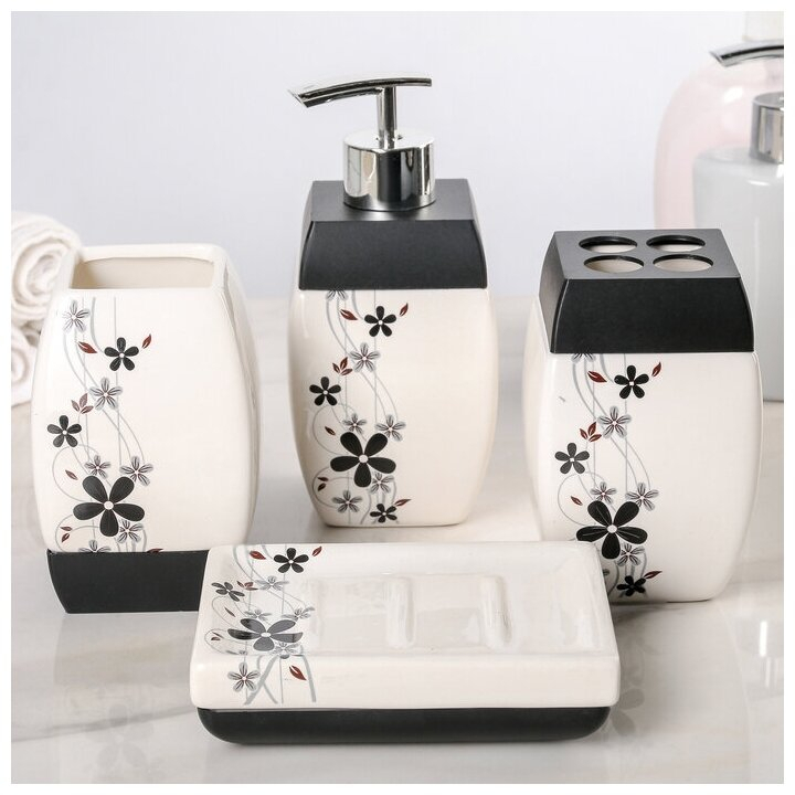 Набор аксессуаров для ванной комнаты «Грация», 4 предмета (дозатор 400 мл, мыльница, 2 стакана) фото 1