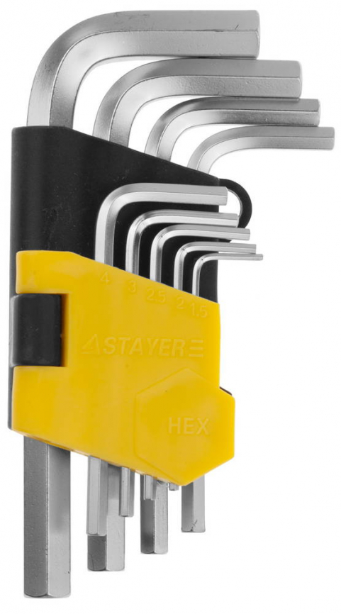 Набор STAYER ключей имбусовые короткие Cr-V сатинированное покрытие пластик дер. 2740-Н9 фото 1