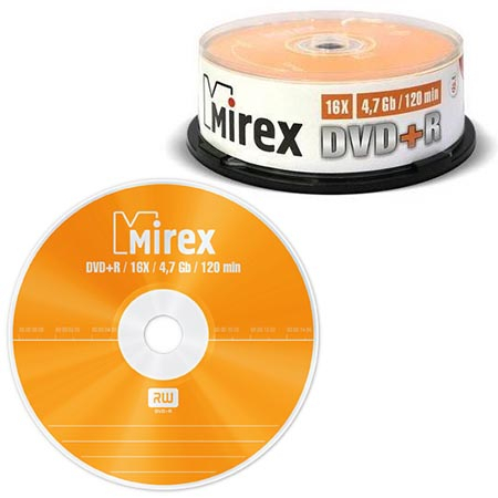 Диск DVD+R Mirex 4.7 GB 16x Cake box 25шт фото 1