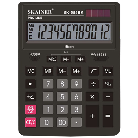 Калькулятор " Skainer " 12-разрядный 155*205*35мм, черный, двухуровневая память, расчет наценки, опе фото 1