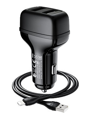 Автомобильное зарядное устройство Hoco Z36, 2 USB - 2.4 А, кабель Type-C, 1  м, черный 7783030 фото 1