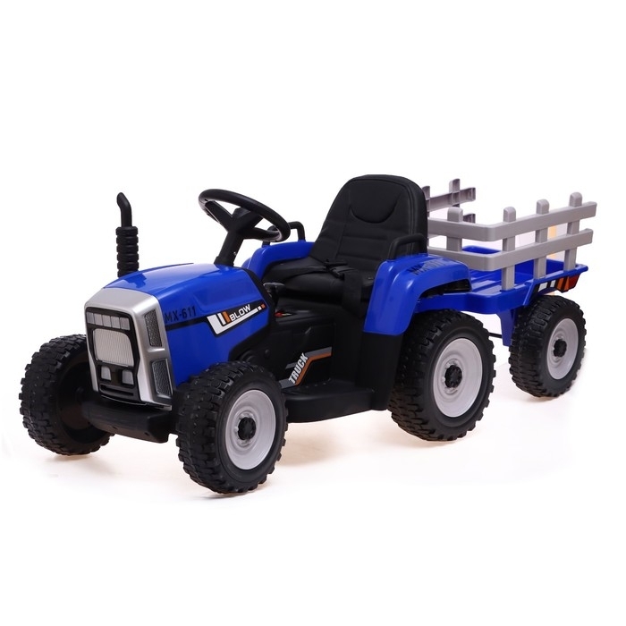 Электромобиль "Трактор", с прицепом, EVA колеса, кожаное сидение, цвет синий   7167102 фото 1