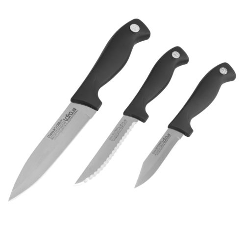 LR05-51 LARA Набор ножей 3 предмета: Для очистки, Для овощей, Для стейка. чёрная ручка Soft Touch фото 2
