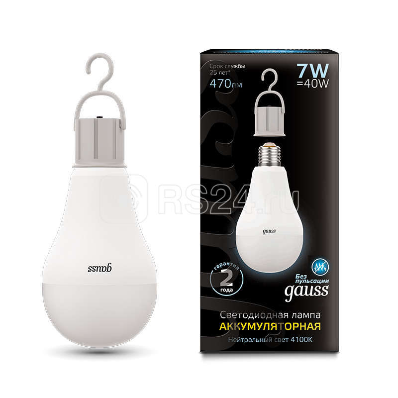 Лампа светодиодная GAUS A60 7Вт 4100К E27 470Лм с Li-Ion аккумулятором 102402207 фото 1