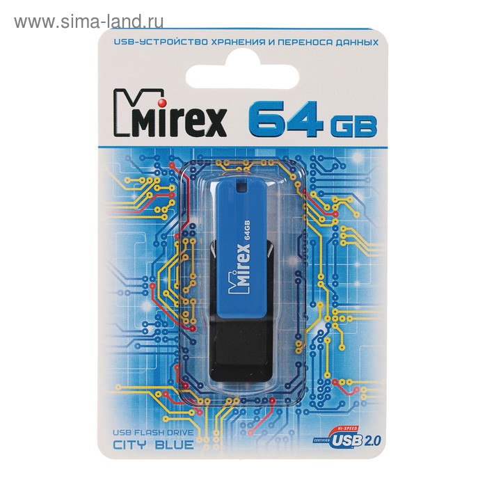 Флешка Mirex CITY BLUE, 64 Гб, USB2.0, чт до 25 Мб/с, зап до 15 Мб/с, цвет черный-синий 4245667 фото 1