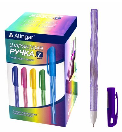 Ручка шариковая Alingar, 0,7 мм, синяя, игольчатый наконечник, грип, фактурный прозрачный пластиковы фото 1