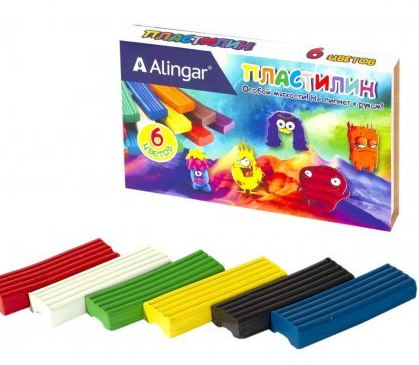 Пластилин Alingar, 6 цветов, 90 гр., особо мягкий, без стека, картонная упаковка, "Монстрики" фото 1