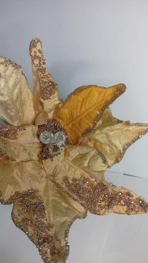 Цветок Пуансетия бархат 90см 22-318 (золото) фото 1