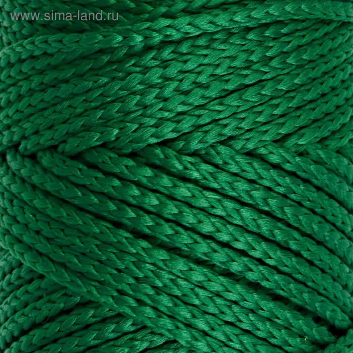 Шнур для вязания без сердечника 100% полиэфир, ширина 3мм 100м/210гр, (49 т. зеленый) 2862187 фото 1